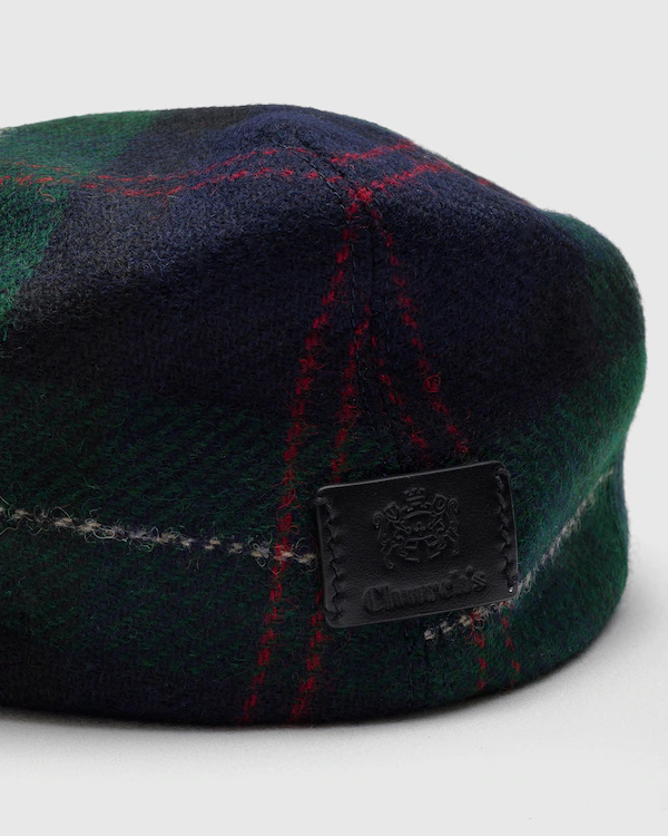 Fahrradkappe aus Shetland-Woll-Tartan-Stoff