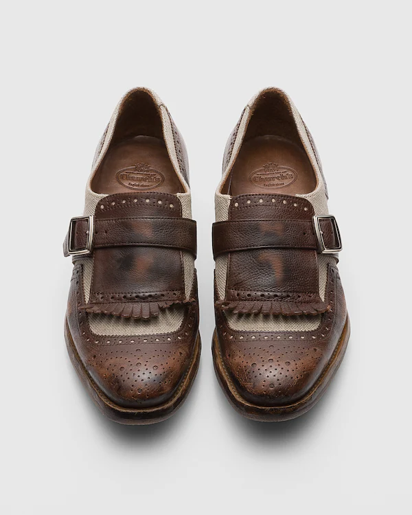 Shanghai W Vintage-Glacé- und Leinen-Schnürschuh