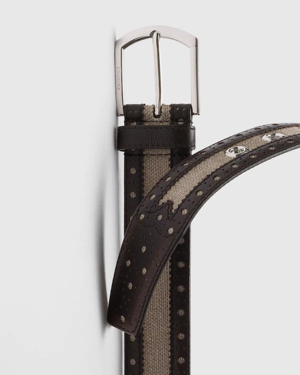 Gürtel Brogue Antiker Kalbsleder und Leinen Gürtel