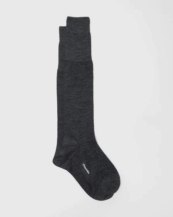 Langsocken mit Herringbone-Muster Herringbone Wolle Langsocken