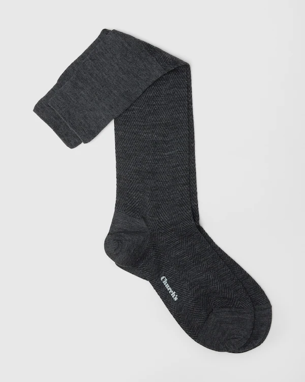 Langsocken mit Herringbone-Muster Herringbone Wolle Langsocken